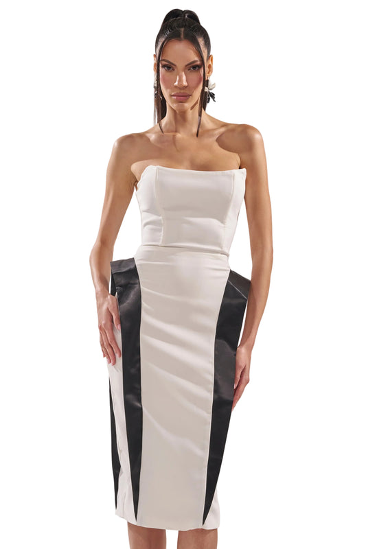Georgie Girl White Black Contrast Strapless Midi Dress