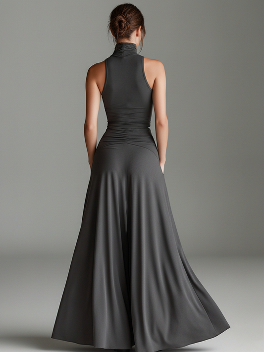 Georgie Girl Grey Turtleneck Halter Cutout Maxi Dress