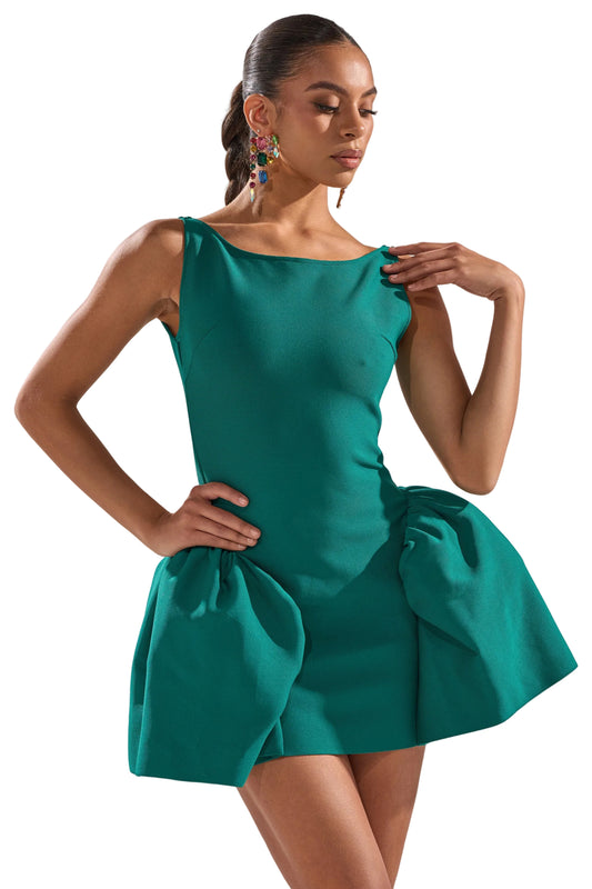 Georgie Girl Teal Sleeveless Boat Neck Bow Peplum Mini Dress