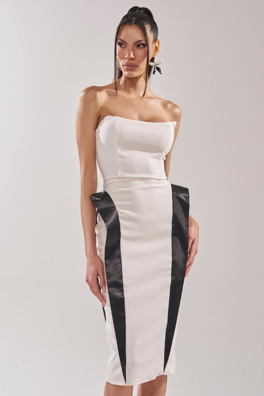 Georgie Girl White Black Contrast Strapless Midi Dress