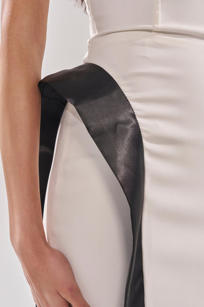 Georgie Girl White Black Contrast Strapless Midi Dress