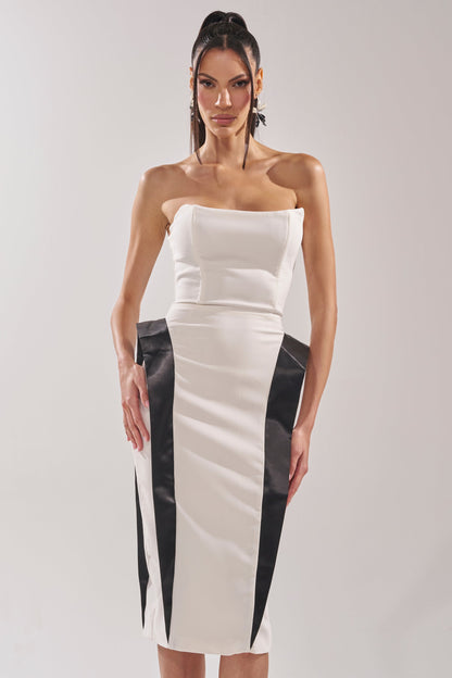 Georgie Girl White Black Contrast Strapless Midi Dress