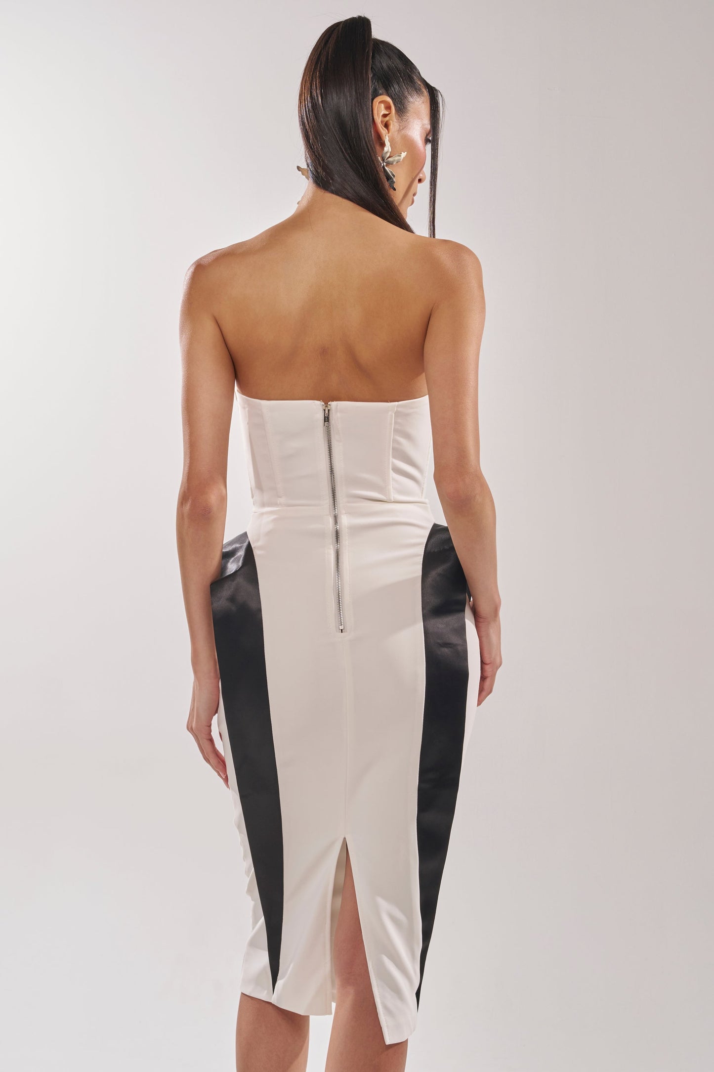 Georgie Girl White Black Contrast Strapless Midi Dress