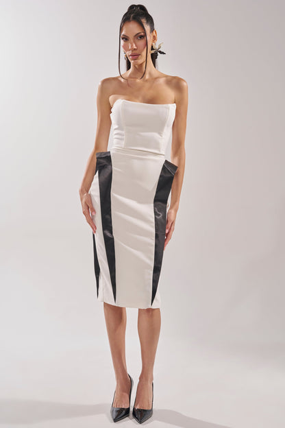 Georgie Girl White Black Contrast Strapless Midi Dress