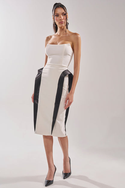 Georgie Girl White Black Contrast Strapless Midi Dress