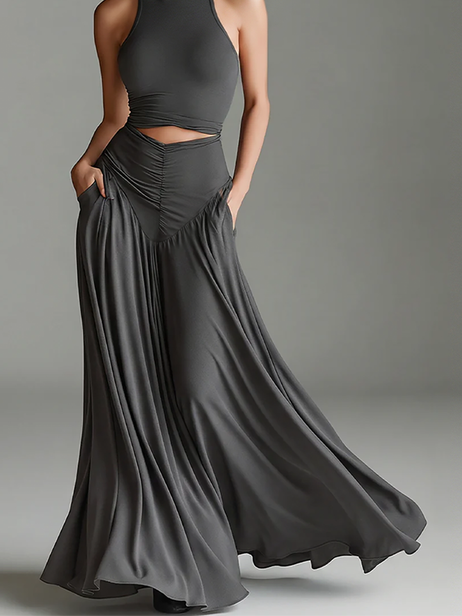 Georgie Girl Grey Turtleneck Halter Cutout Maxi Dress