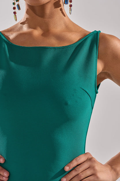 Georgie Girl Teal Sleeveless Boat Neck Bow Peplum Mini Dress