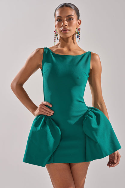 Georgie Girl Teal Sleeveless Boat Neck Bow Peplum Mini Dress