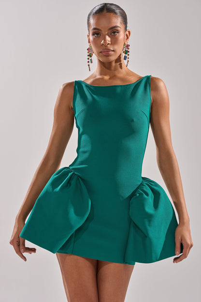Georgie Girl Teal Sleeveless Boat Neck Bow Peplum Mini Dress