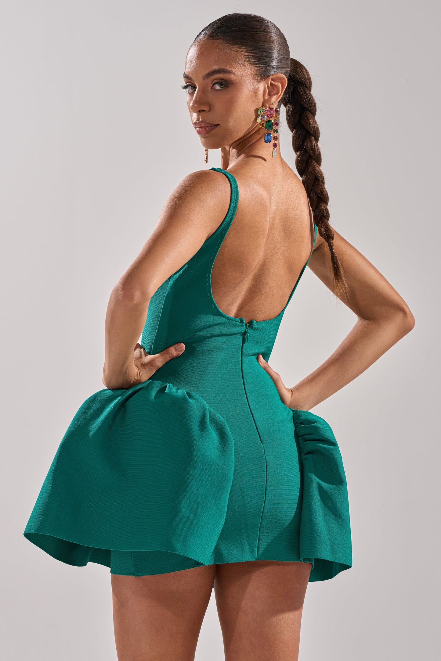 Georgie Girl Teal Sleeveless Boat Neck Bow Peplum Mini Dress