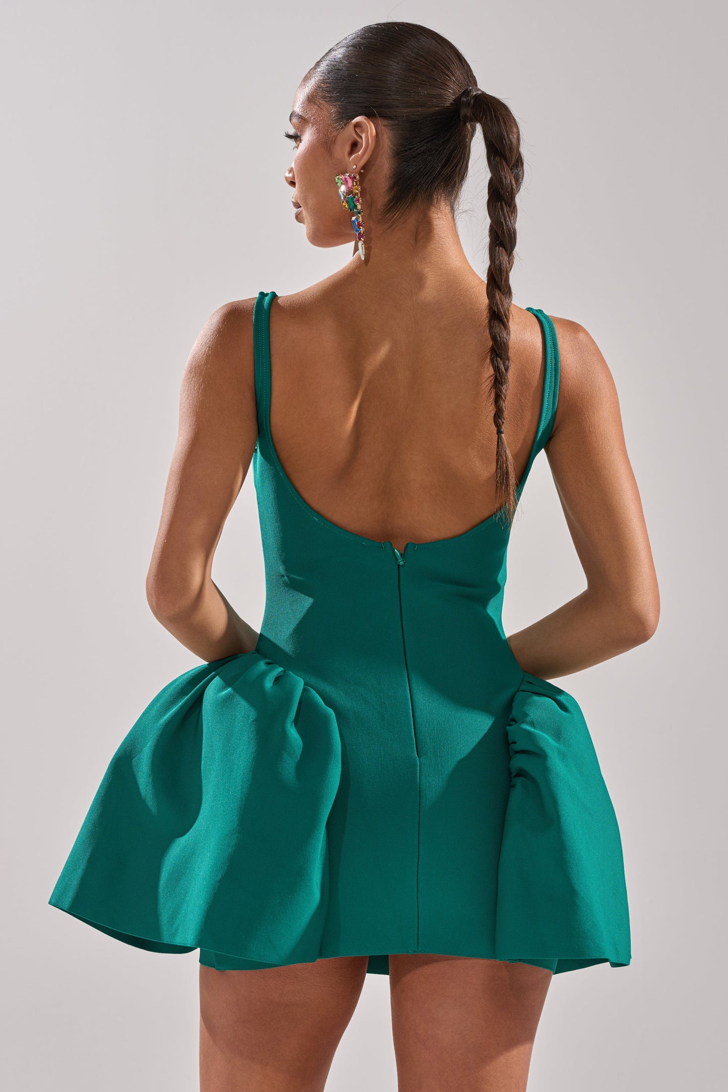 Georgie Girl Teal Sleeveless Boat Neck Bow Peplum Mini Dress