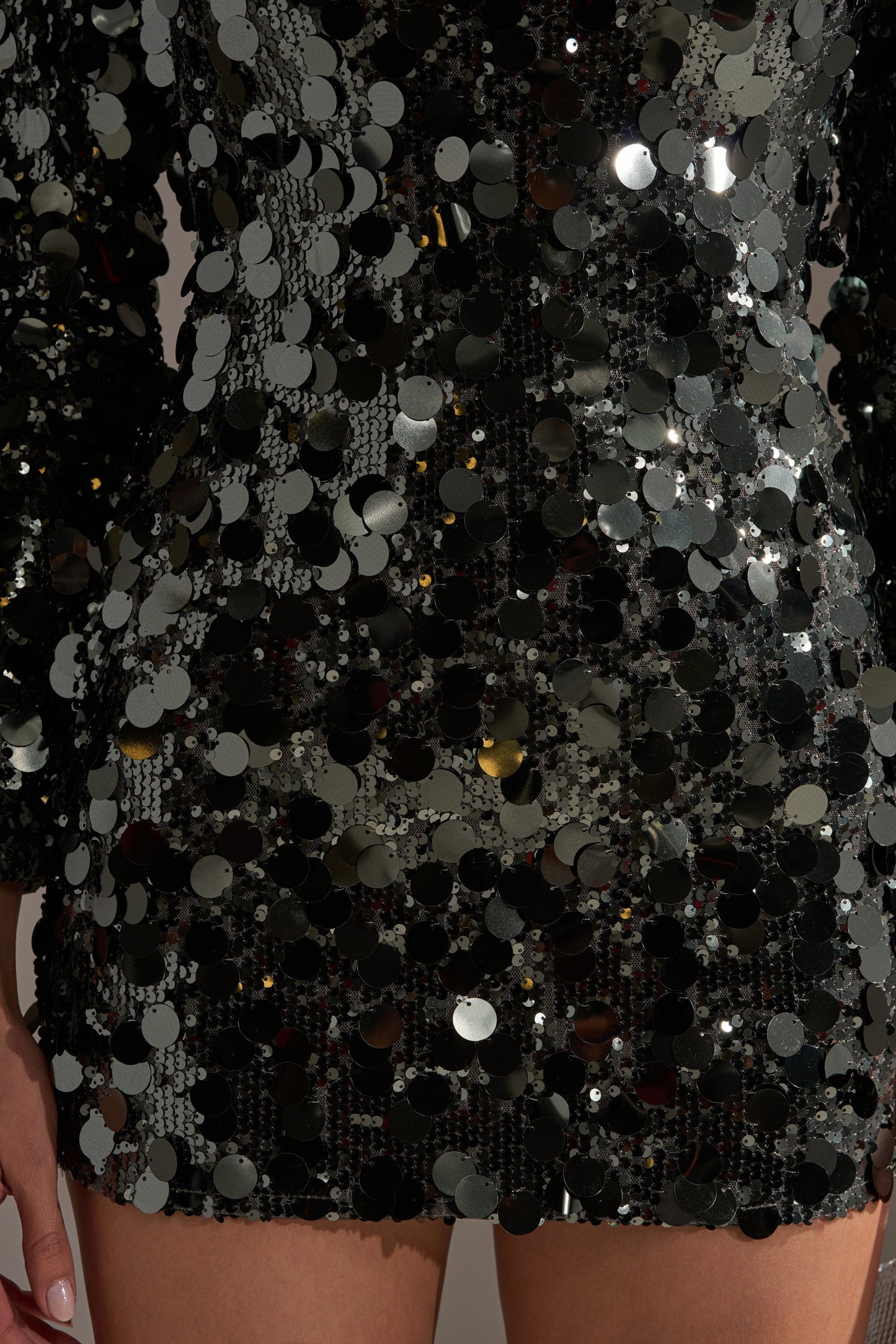 Georgie Girl Olive Long Sleeve Disc Sequin Bodycon Mini Dress