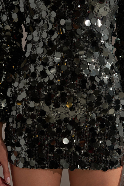 Georgie Girl Olive Long Sleeve Disc Sequin Bodycon Mini Dress