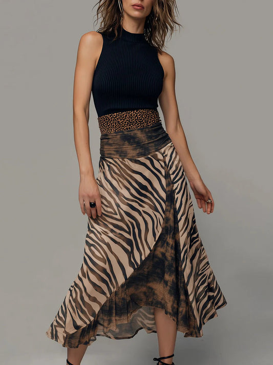 Georgie Girl Black & Zebra Print Patchwork Midi Dress