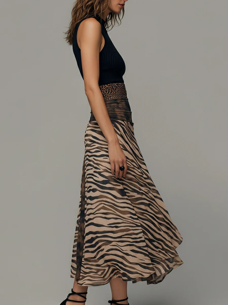 Georgie Girl Black & Zebra Print Patchwork Midi Dress