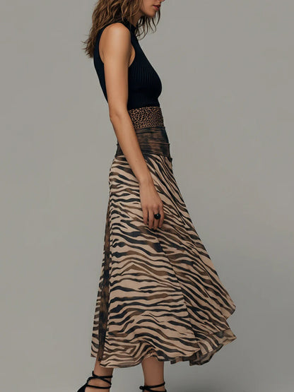 Georgie Girl Black & Zebra Print Patchwork Midi Dress