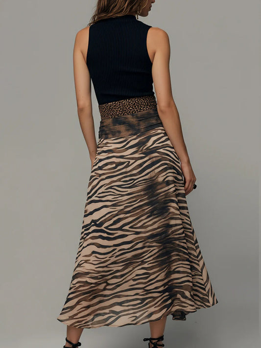 Georgie Girl Black & Zebra Print Patchwork Midi Dress