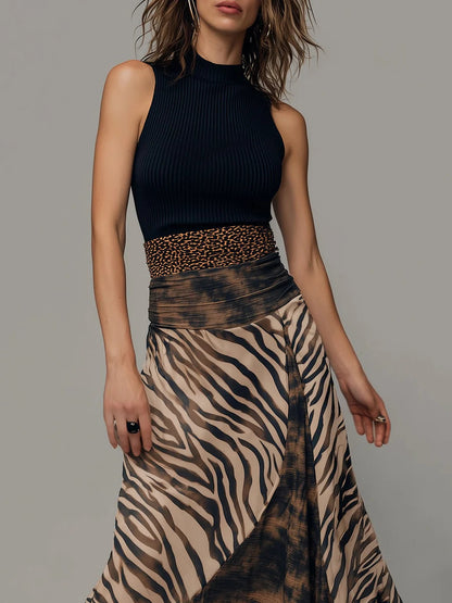 Georgie Girl Black & Zebra Print Patchwork Midi Dress