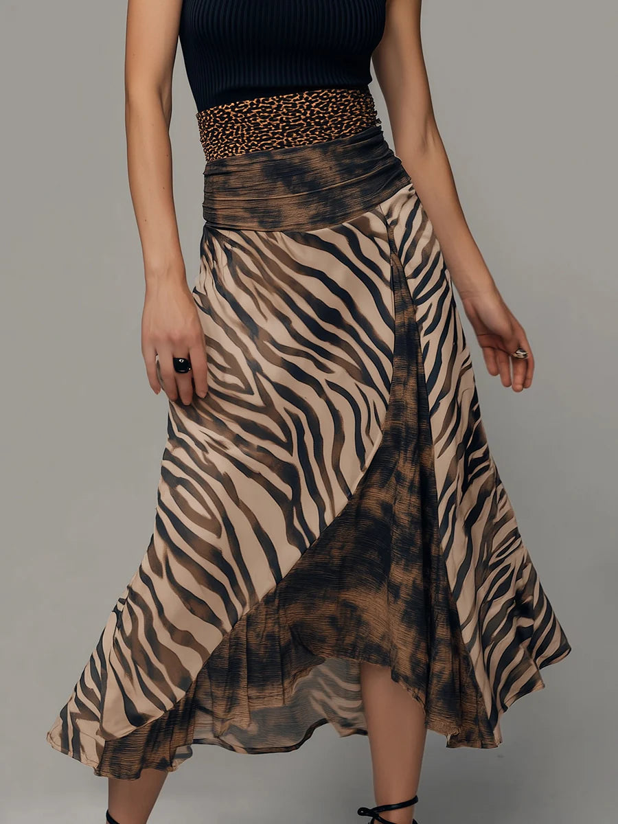 Georgie Girl Black & Zebra Print Patchwork Midi Dress