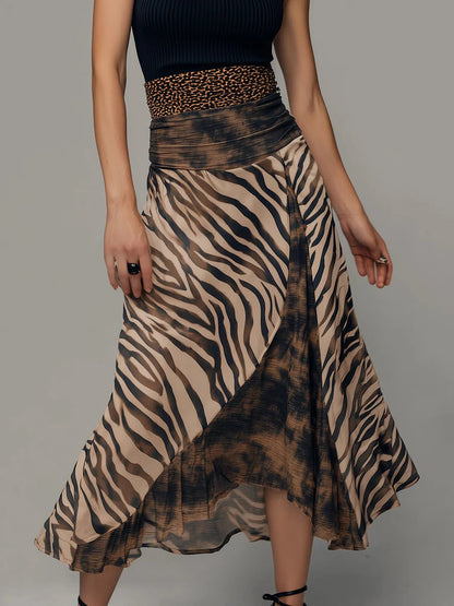Georgie Girl Black & Zebra Print Patchwork Midi Dress