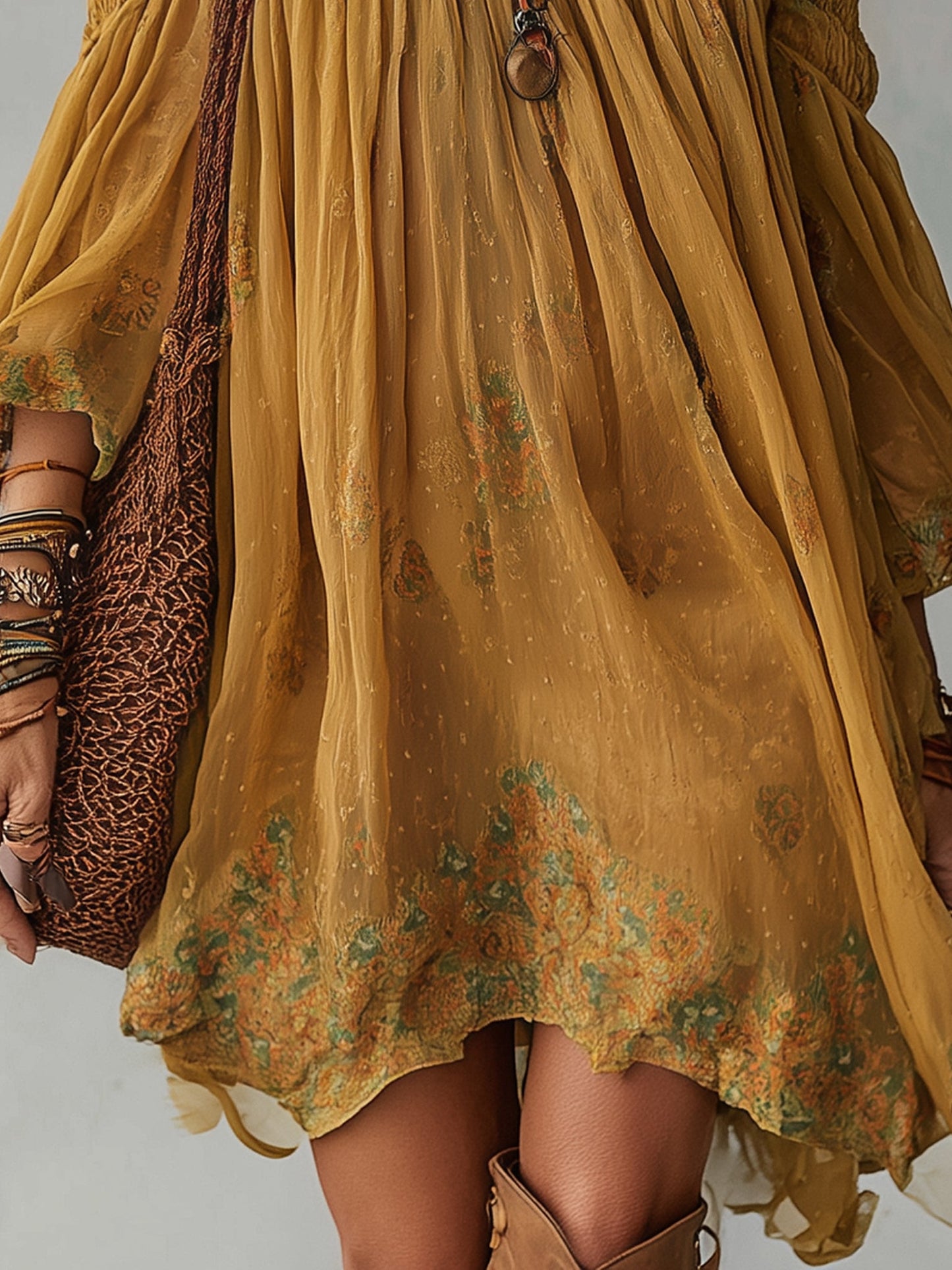 Georgie Girl Yellow Chiffon Off-Shoulder Mini Dress