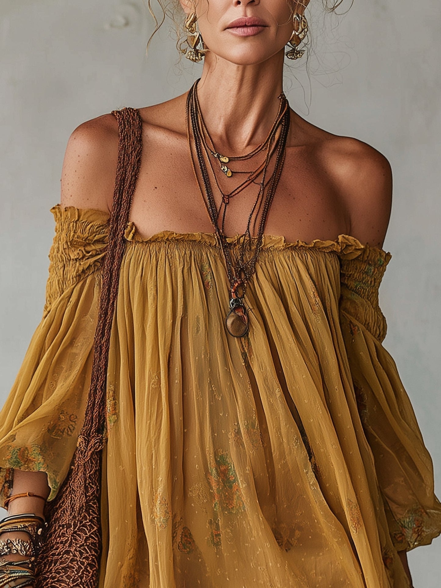 Georgie Girl Yellow Chiffon Off-Shoulder Mini Dress