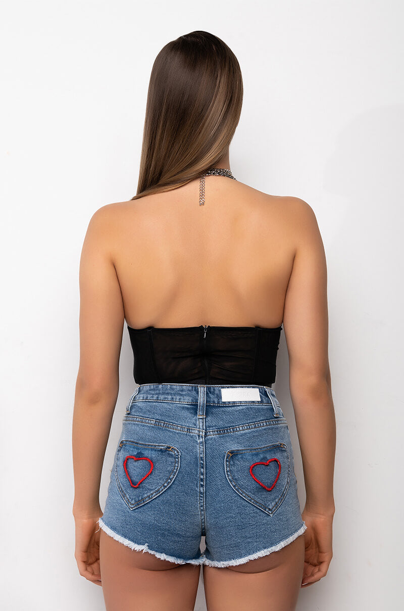 Georgie Girl Black Mesh Rhinestone Disc Harness Strap Bodysuit