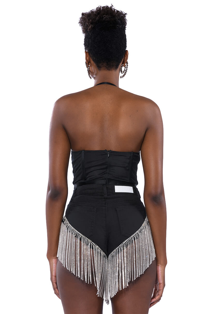 Georgie Girl Black Mesh Rhinestone Disc Harness Strap Bodysuit