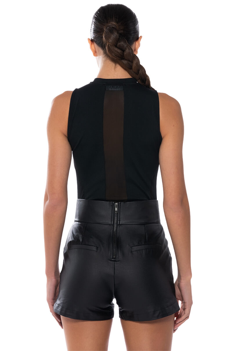 Georgie Girl Black Mesh Panel Zip Front Sleeveless Bodysuit