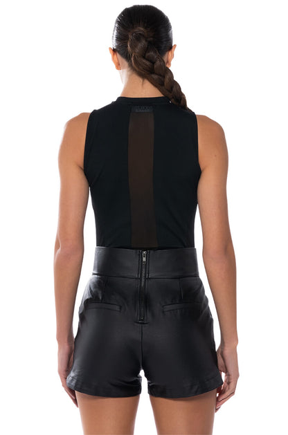 Georgie Girl Black Mesh Panel Zip Front Sleeveless Bodysuit